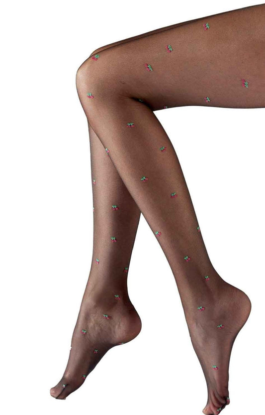 Jessica Simpson Black Sheer Tights w Cherry pattern